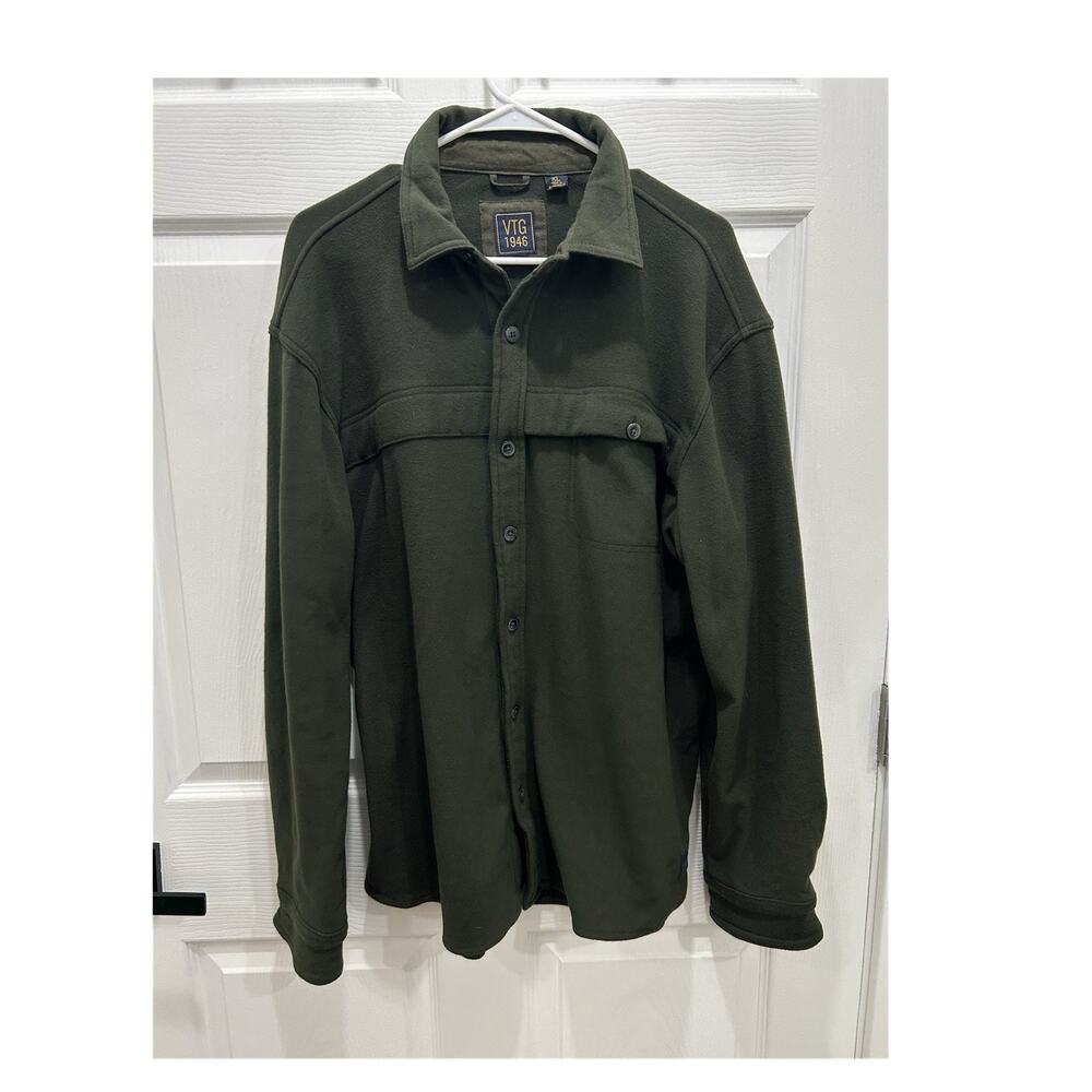 VTG 1946 Men's XL Green Fleece Button-Up Shirt Jacket Long Sleeve Pockets Solid